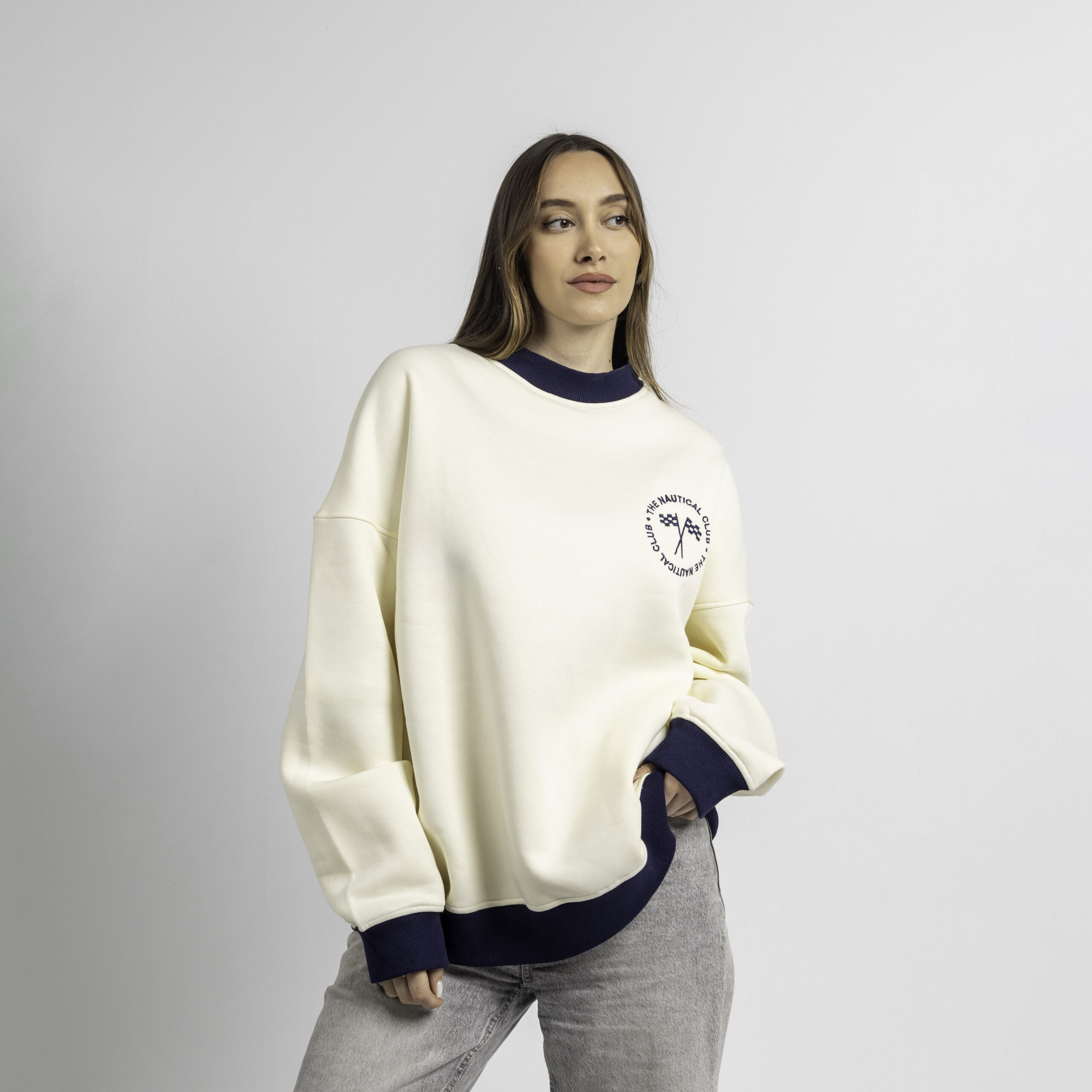 IMG_5264 The Nautical Club Crewneck Cream/Navy - Image 1